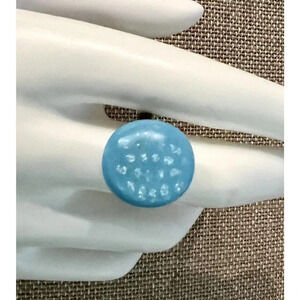 Vintage 925 Sterling Silver Turquoise Art Glass Ring Adjustable